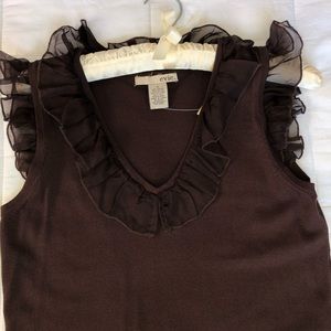 Evie Knit Top Silk Chiffon Flutter Trim Small